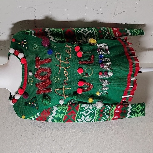No Boundaries Ugly Christmas Sweater Holiday Pullover Crew Neck Sequins L 11 13 - Picture 1 of 16